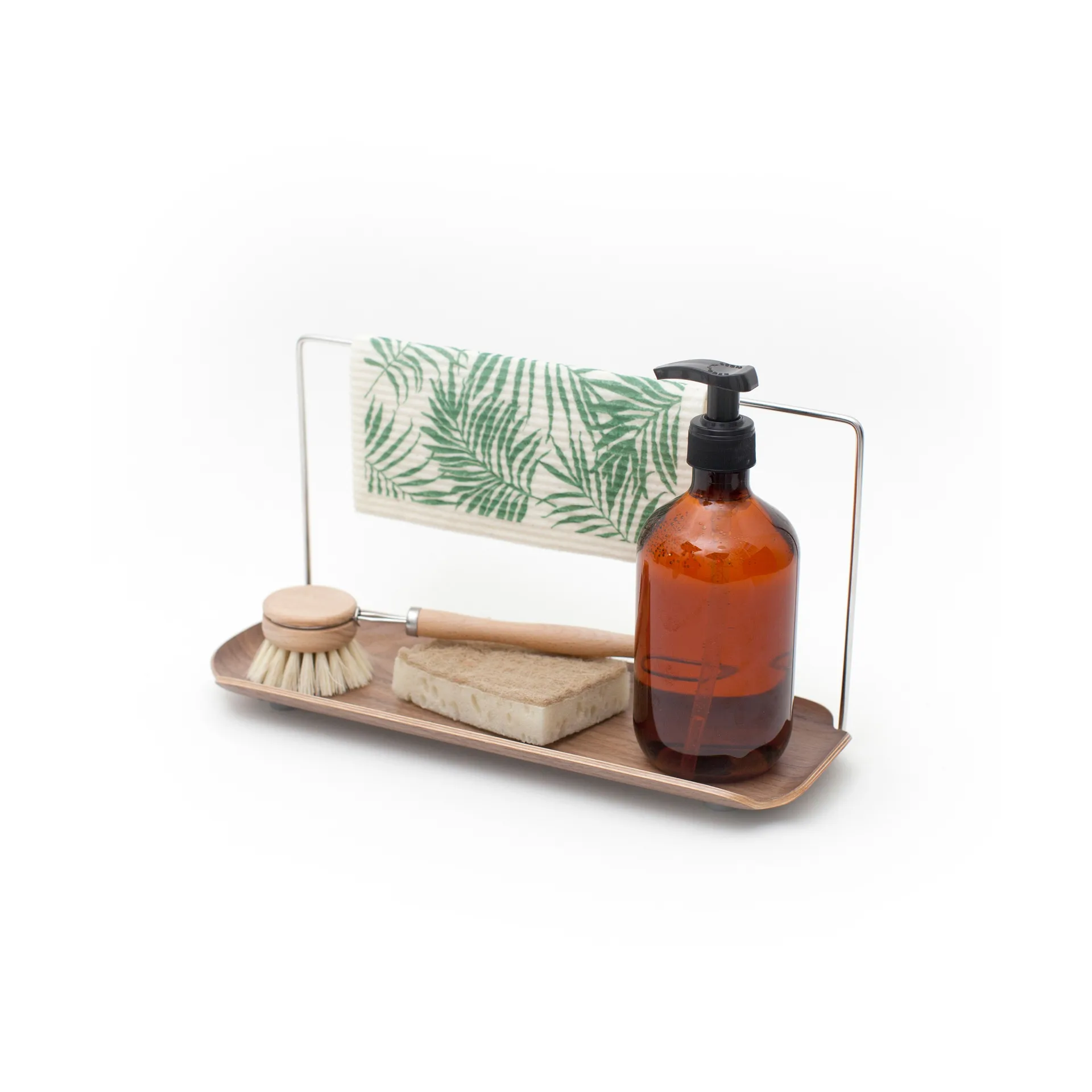 Scolapiatti con portapanni LEAF , Noce-acciaio inossidabile Bosign