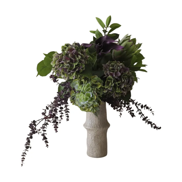 Aubergine Bloom bouquet artificiale - Calla-ortensia-protea reale, 106 cm, 12 pz - Botané