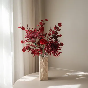 Berry drama bouquet artificiale - Crisantemo ragno, garofano, eucalipto, 84 cm - Botané