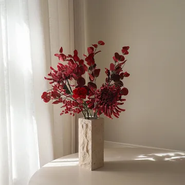 Berry drama bouquet artificiale - Crisantemo ragno, garofano, eucalipto, 84 cm - Botané
