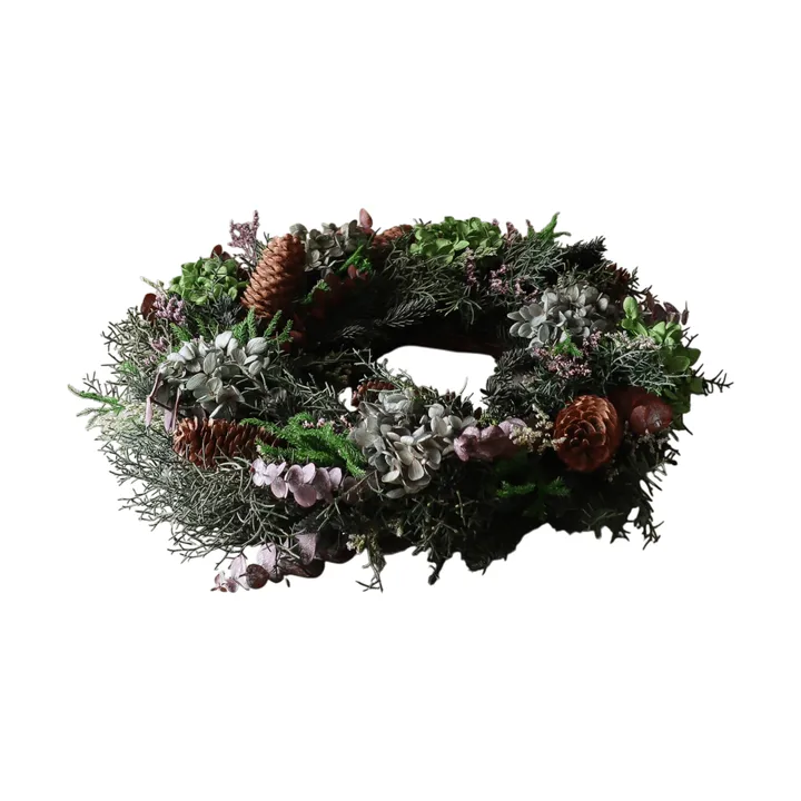 Botanical Forest Wreath ghirlanda - Ortensie-eucalipto-rami di conifere-pigne, Ø40 cm - Botané