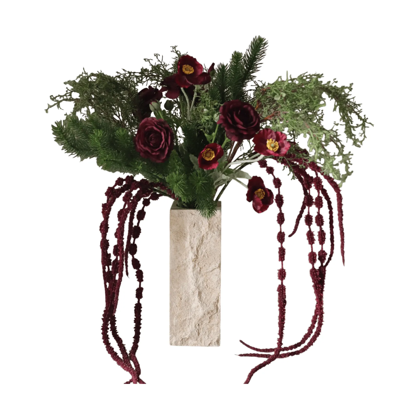 Bouquet artificiale Burnt bloom, Ranuncolo, papaveri, allium, amaranto, 90 cm Botané