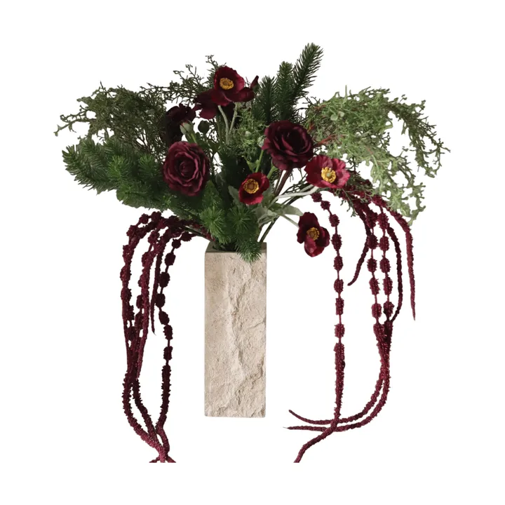 Bouquet artificiale Burnt bloom - Ranuncolo, papaveri, allium, amaranto, 90 cm - Botané