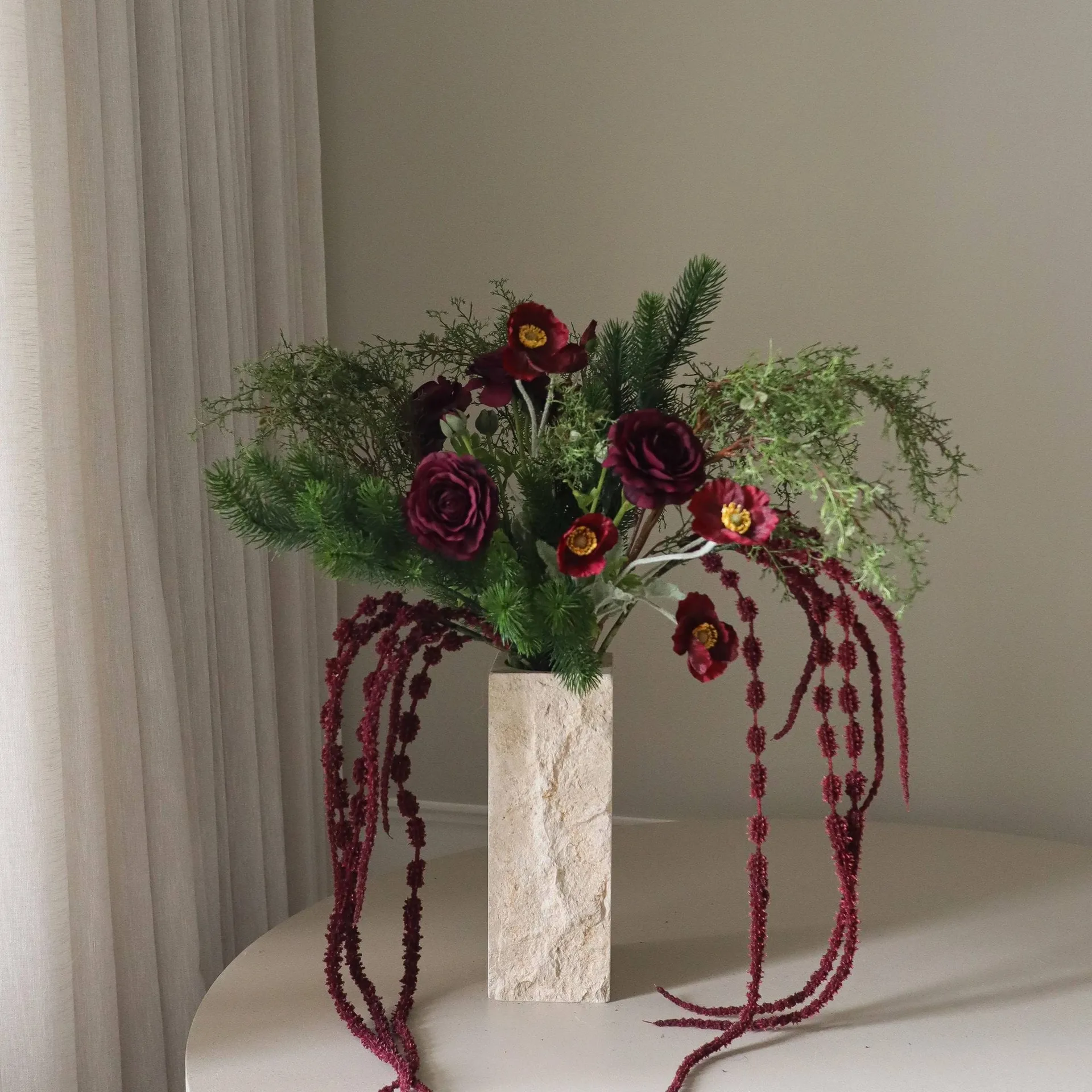 Bouquet artificiale Burnt bloom, Ranuncolo, papaveri, allium, amaranto, 90 cm Botané