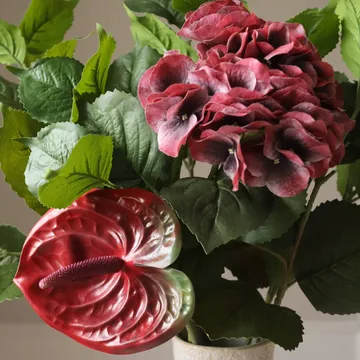 Bouquet artificiale Velvet rouge - Ortensia-rosso anthurium 6 pz - Botané