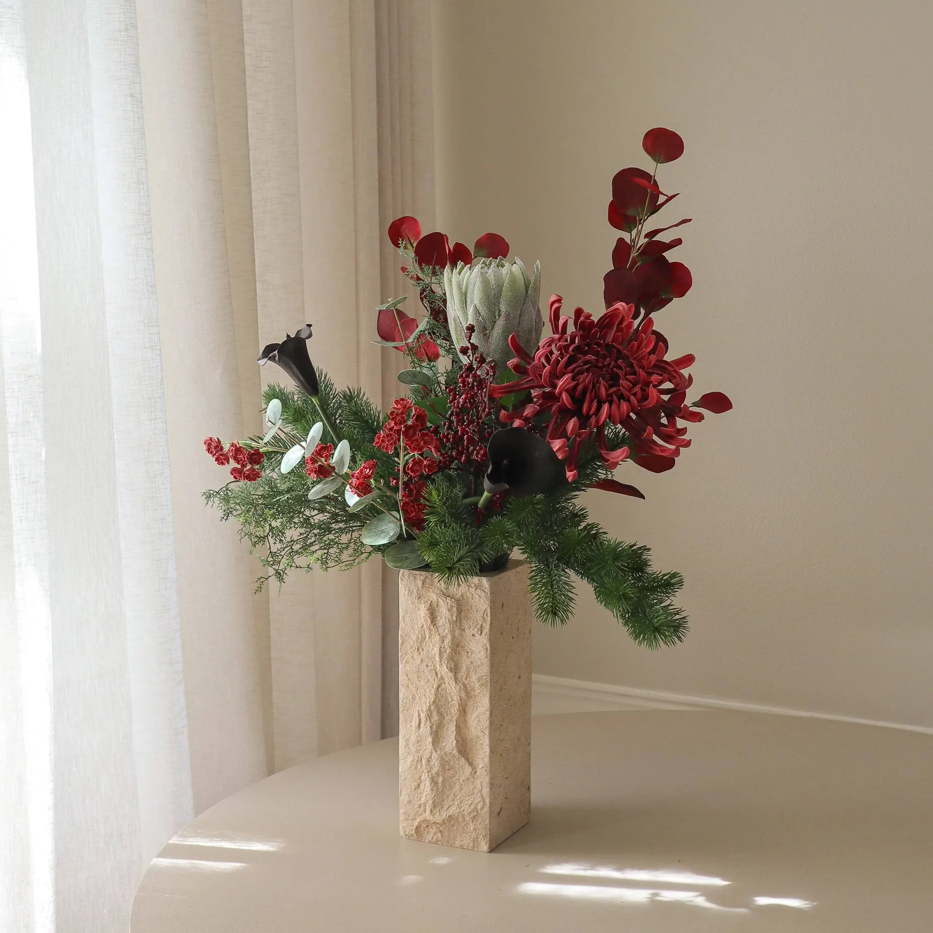 Bouquet artificiale Wild winter, Protea, crisantemo ragno, calla, eucalipto, 84 cm Botané