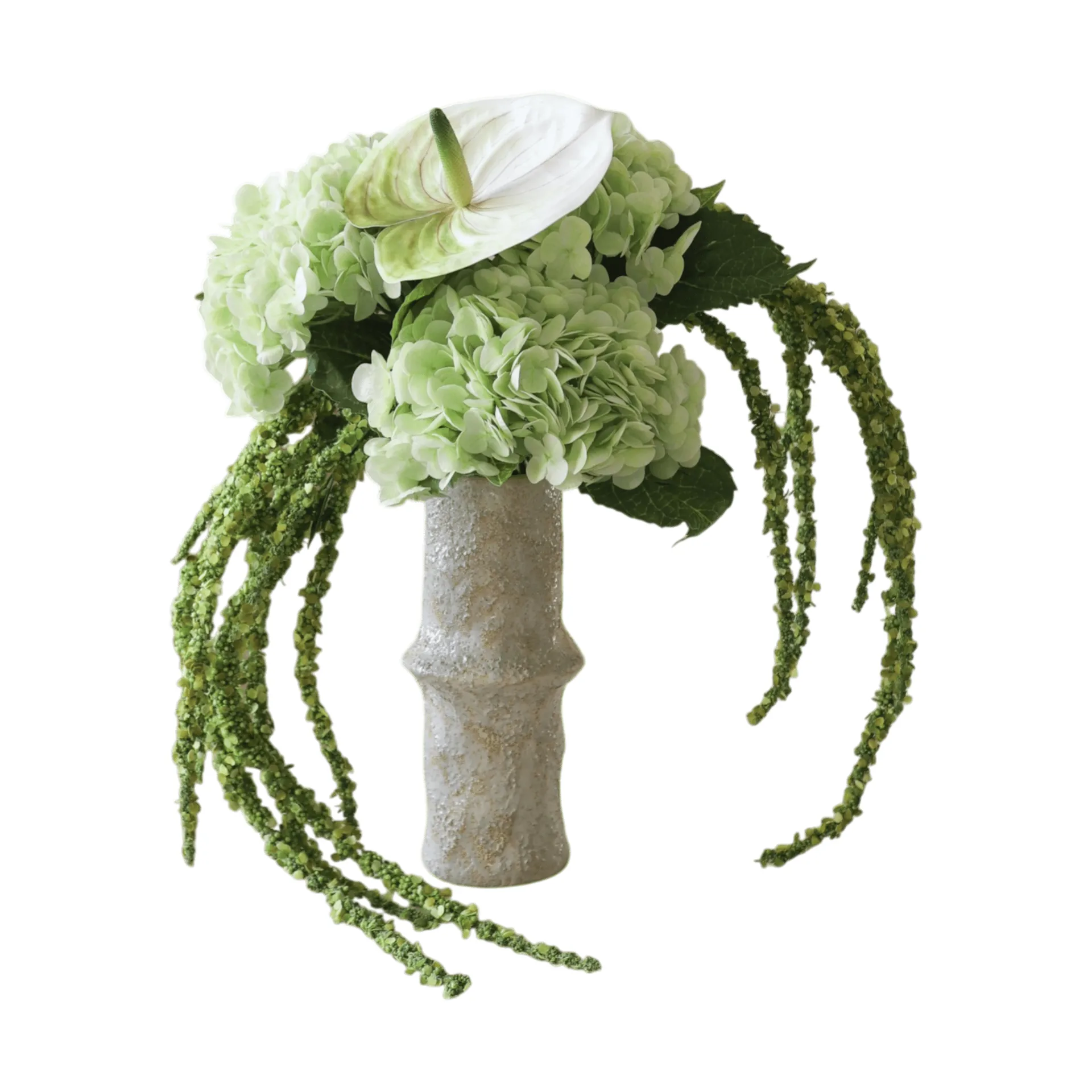 Bouquet di fiori artificiali Dewdrop Symphony, Ortensia verde chiaro anthurium-amaranto 6 pz Botané