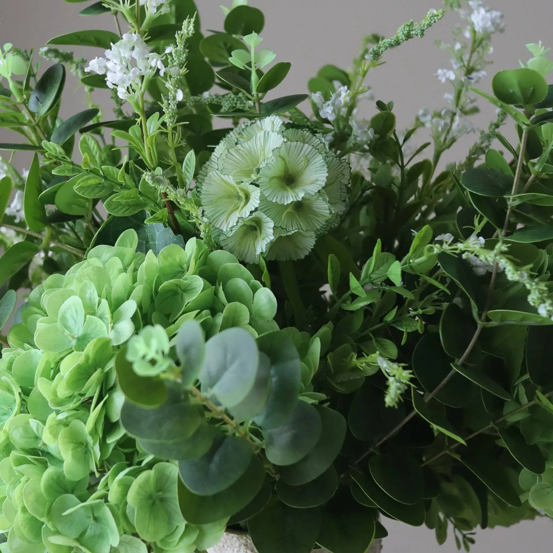 Deep Green bouquet artificiale, Ortensia-fiori di campo-eucalipto-rametto di scabiosa 15 pz Botané