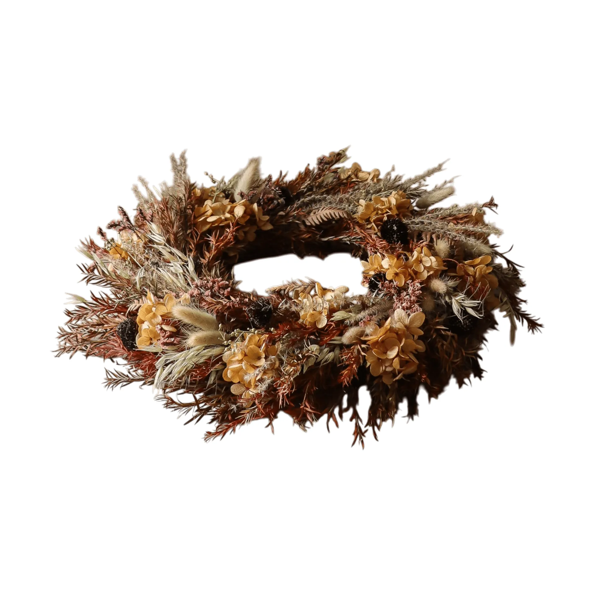 Golden Meadow Wreath ghirlanda, Ortensia-erba secca-felce-orecchie di lepre, Ø40 cm Botané
