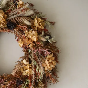 Golden Meadow Wreath ghirlanda - Ortensia-erba secca-felce-orecchie di lepre, Ø40 cm - Botané