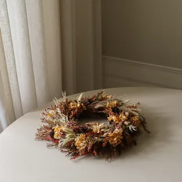 Golden Meadow Wreath ghirlanda - Ortensia-erba secca-felce-orecchie di lepre, Ø40 cm - Botané