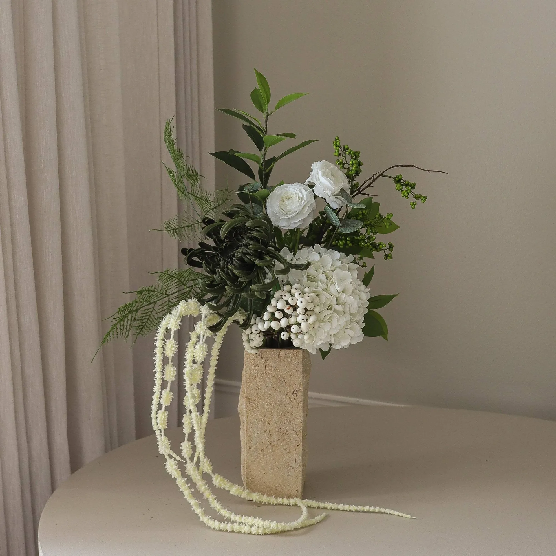 Green veil bouquet artificiale, Ranuncolo, ortensia, amaranto, 85 cm Botané