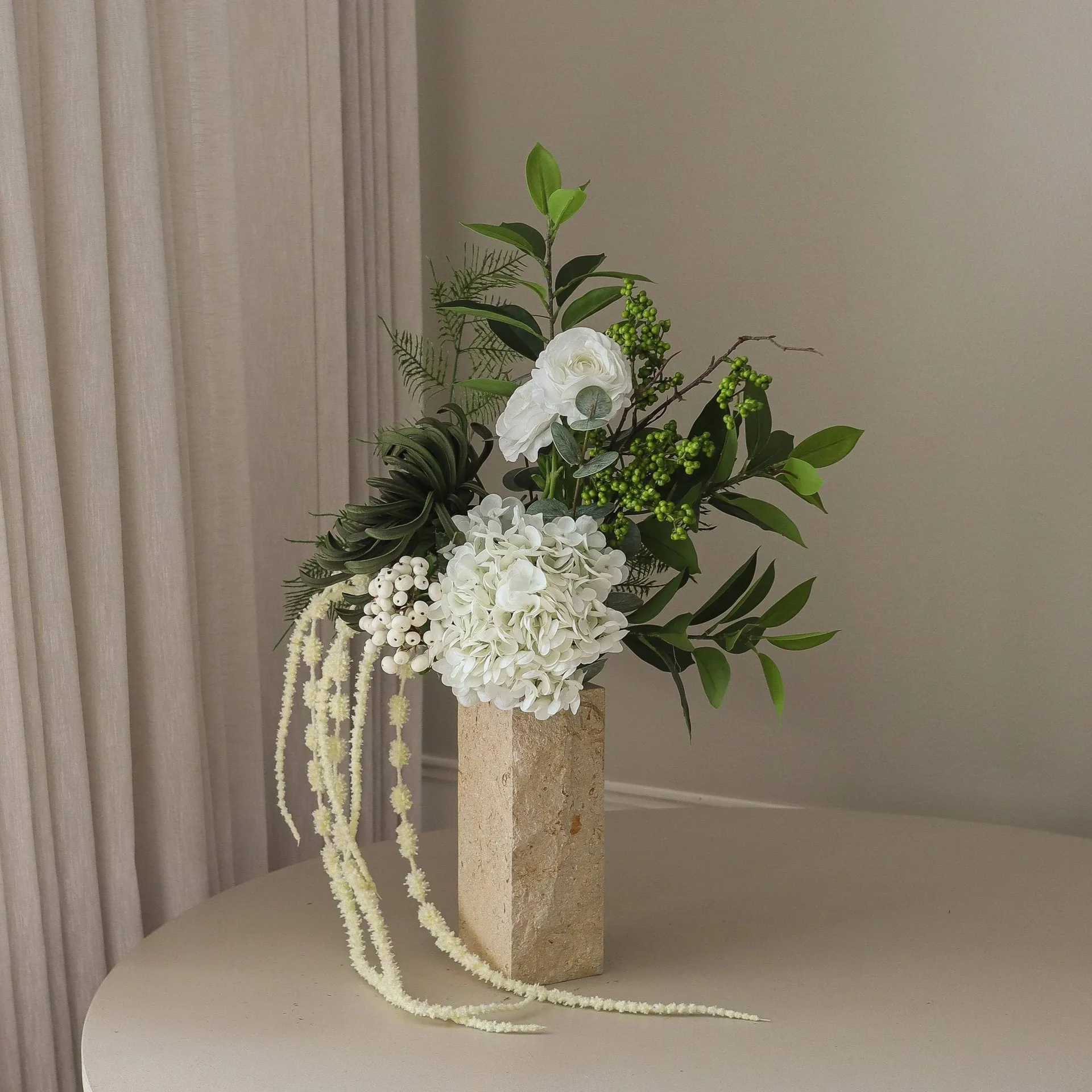 Green veil bouquet artificiale, Ranuncolo, ortensia, amaranto, 85 cm Botané