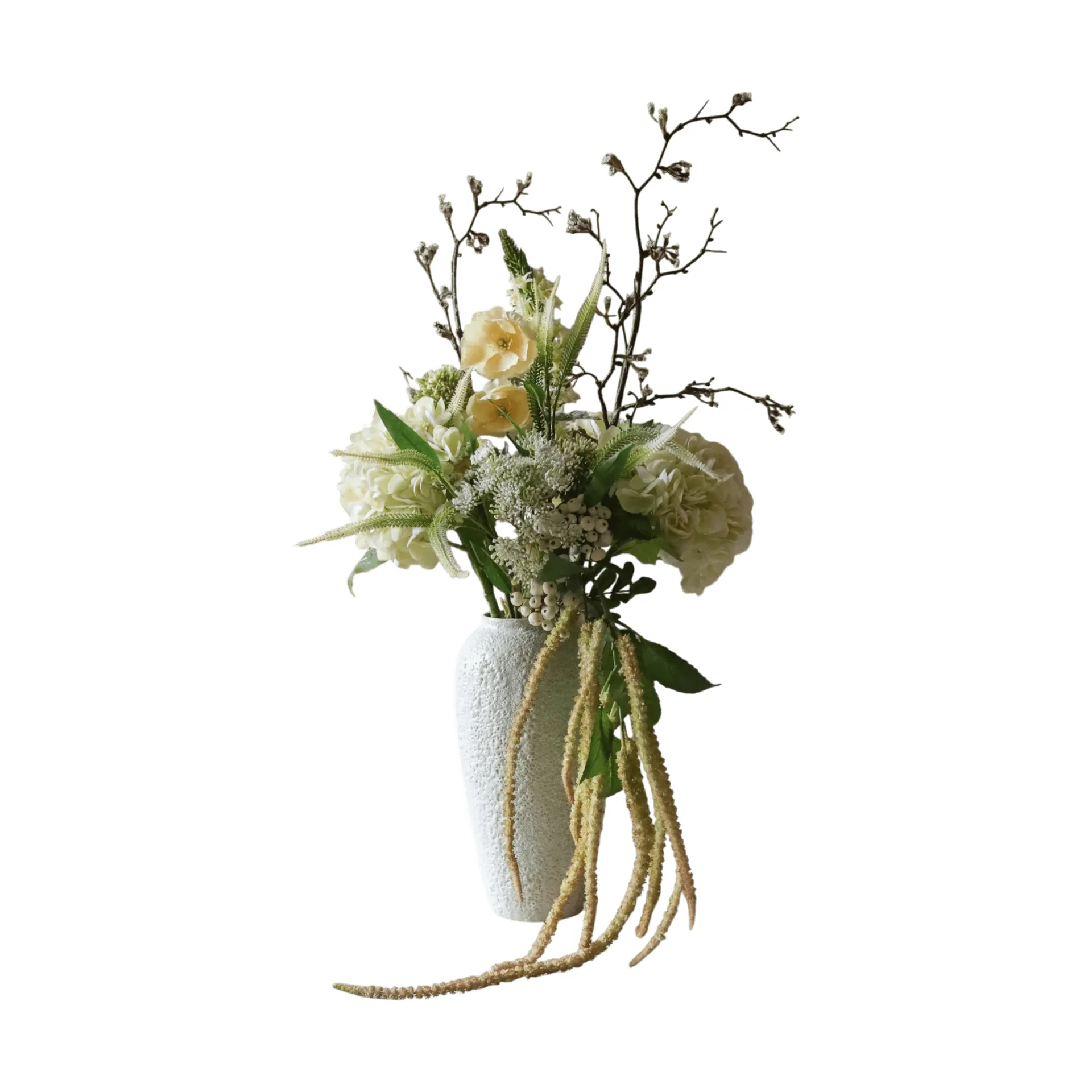 Ivory Cascade bouquet artificiale, Ramo di sinfony, ramo di ciliegio, papavero, ortensia 13 pz Botané