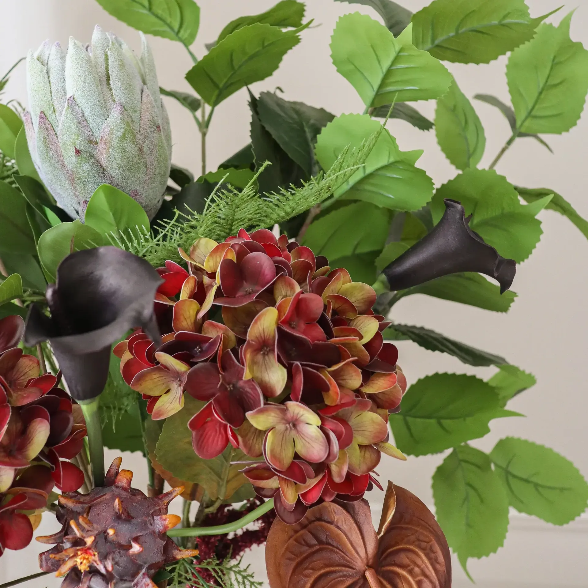 Noir Botanica bouquet artificiale, Ortensia-calla-anthurium 112 cm, 15 pz Botané