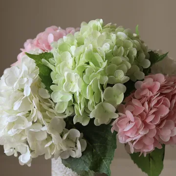 Ortensia bouquet artificiale - Rosa-bianco-verde, 7 pz - Botané