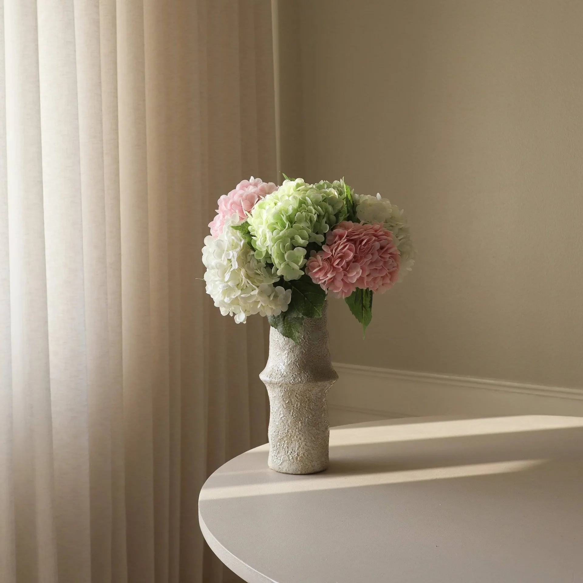 Ortensia bouquet artificiale, Rosa-bianco-verde, 7 pz Botané