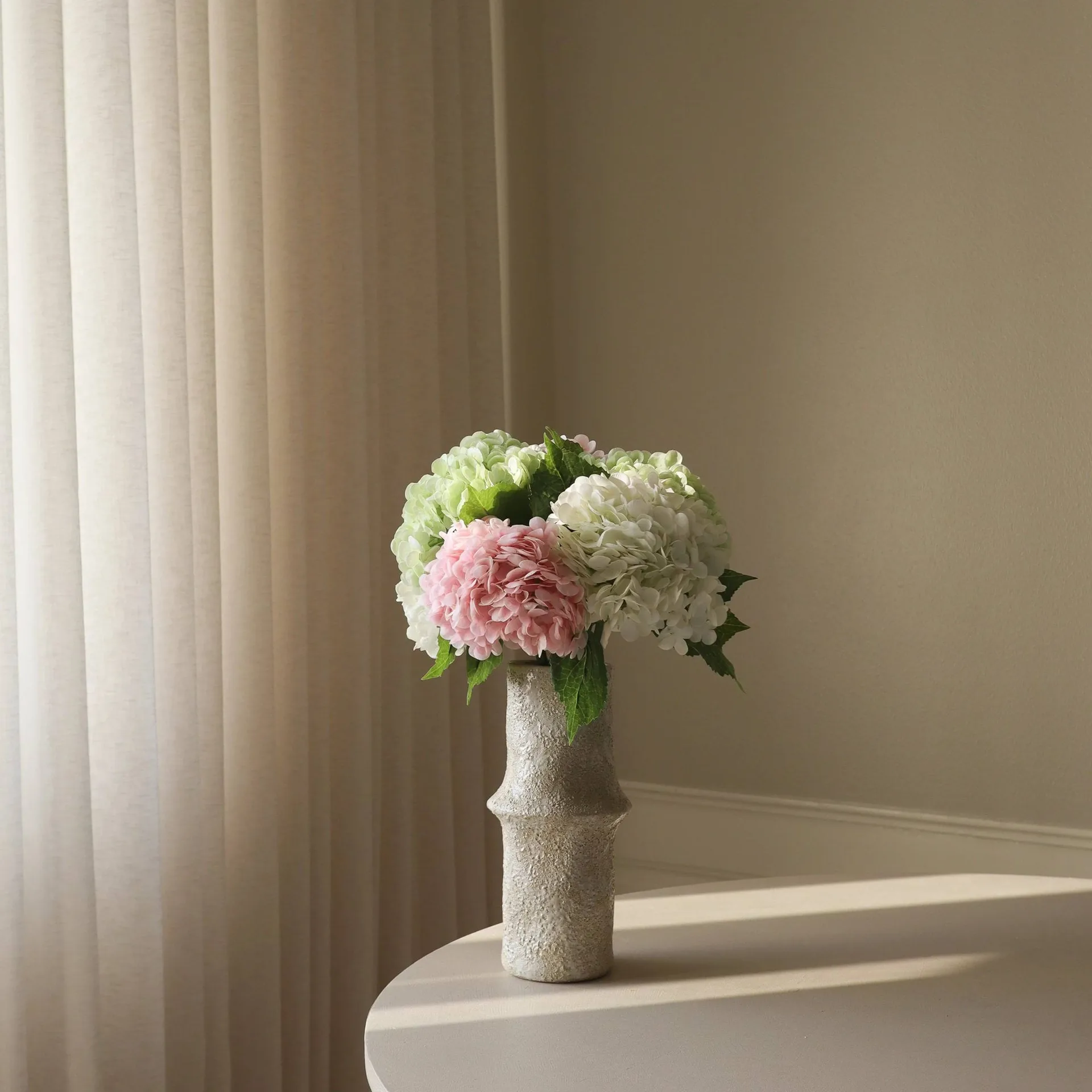 Ortensia bouquet artificiale, Rosa-bianco-verde, 7 pz Botané