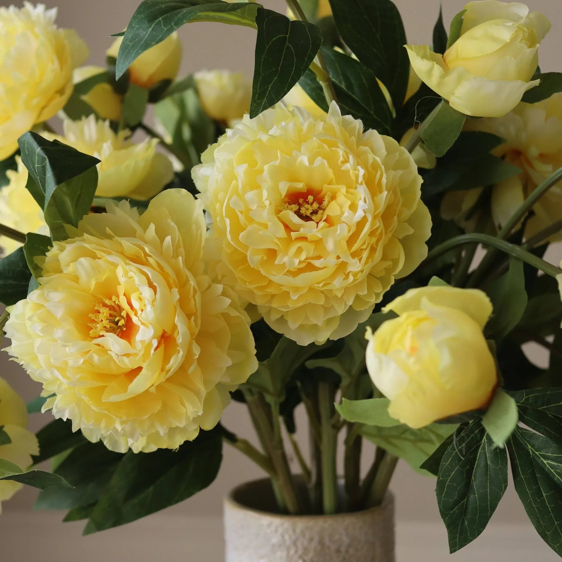 Peonie bouquet artificiale, Large, giallo 7 pz Botané