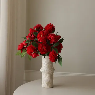 Peonie bouquet artificiale - Large, rosso 7 pz - Botané