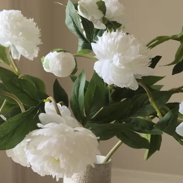 Peonie bouquet artificiale - Medium, bianco 5 pz - Botané