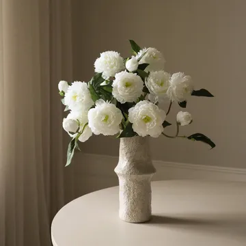 Peonie bouquet artificiale - Medium, bianco 5 pz - Botané