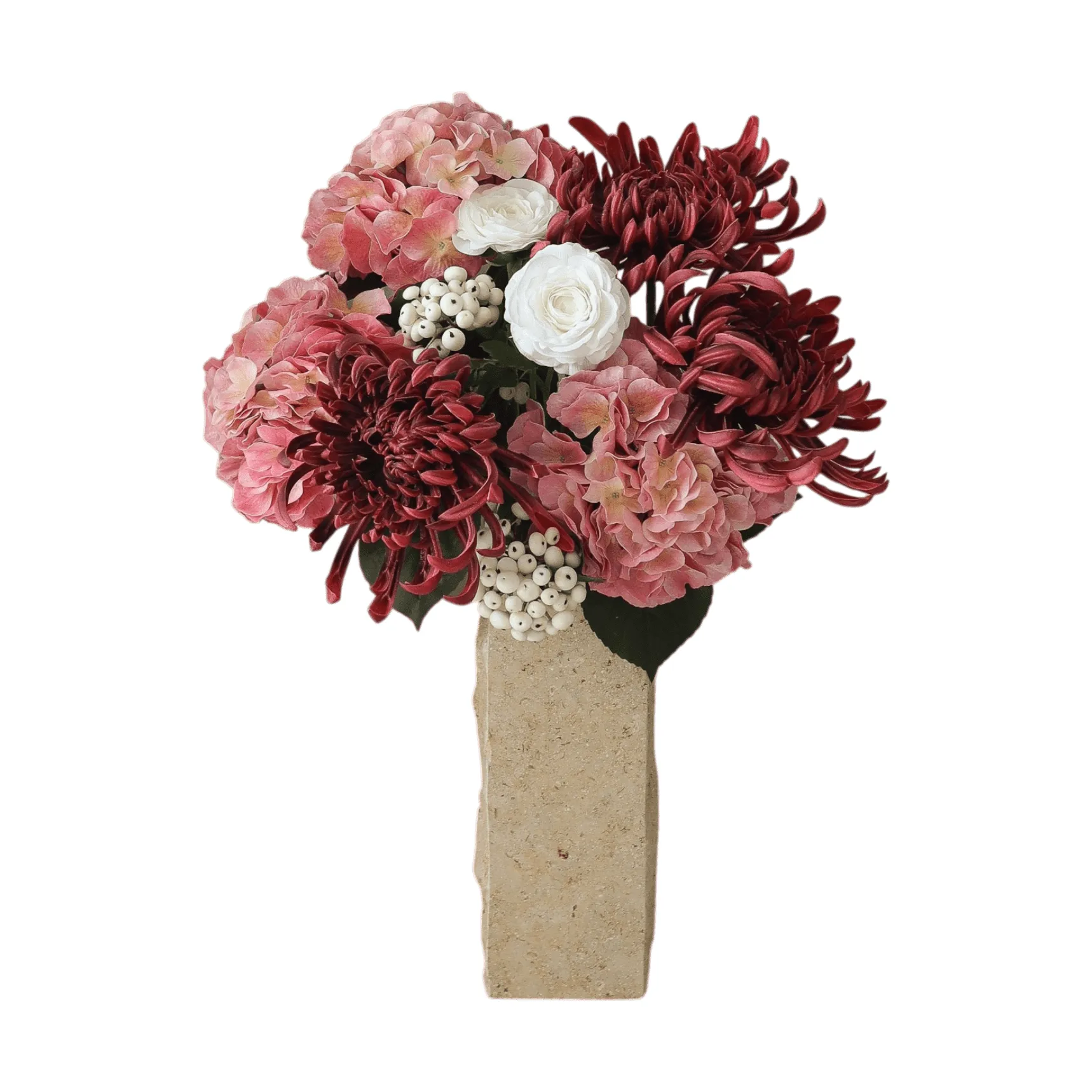 Rose reverie bouquet artificiale, Ortensia, crisantemo a ragno, ranuncolo, 77 cm Botané