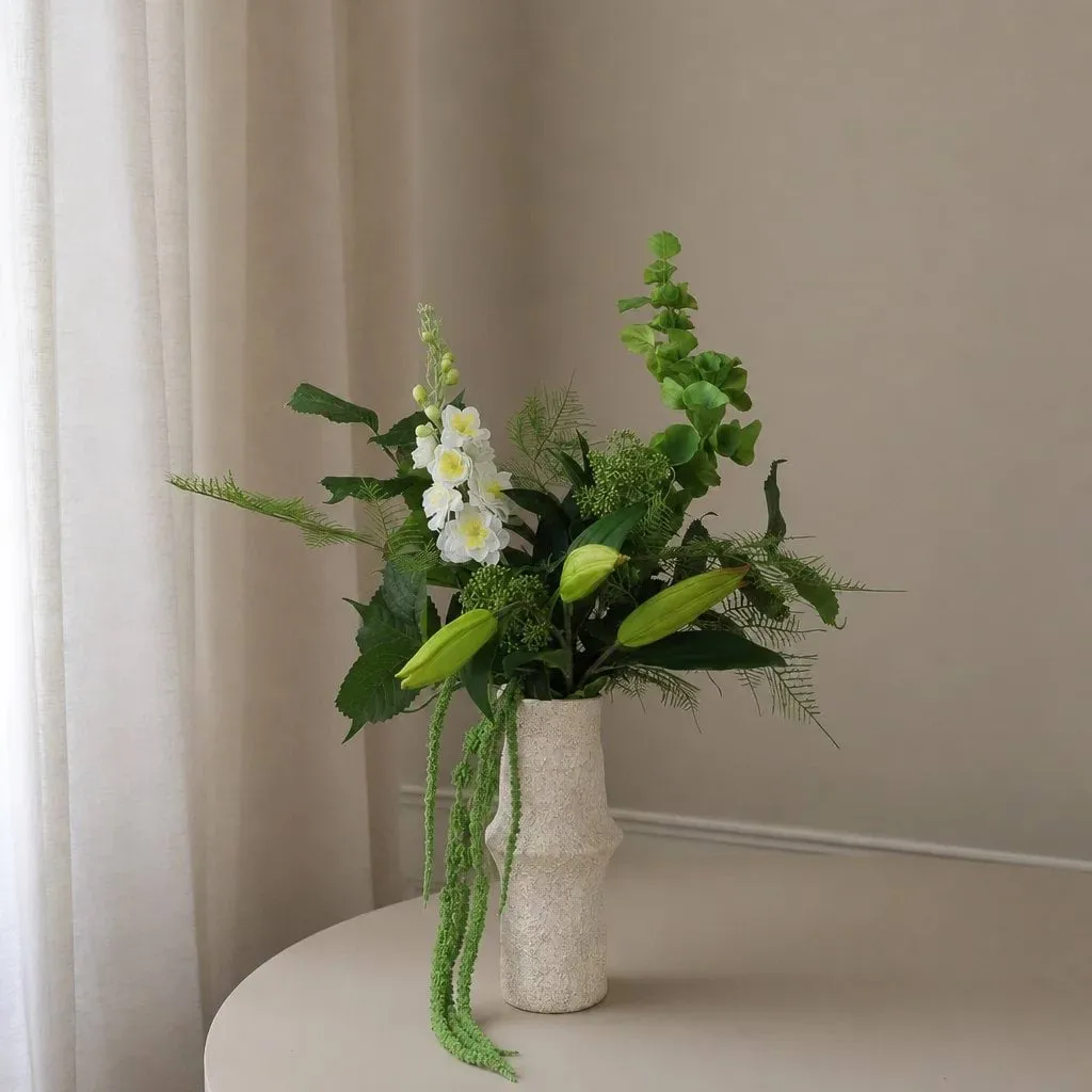 Silent Meadow bouquet artificiale, Delphinium-lilium-amaranto-eucalipto-felce 6 pz Botané