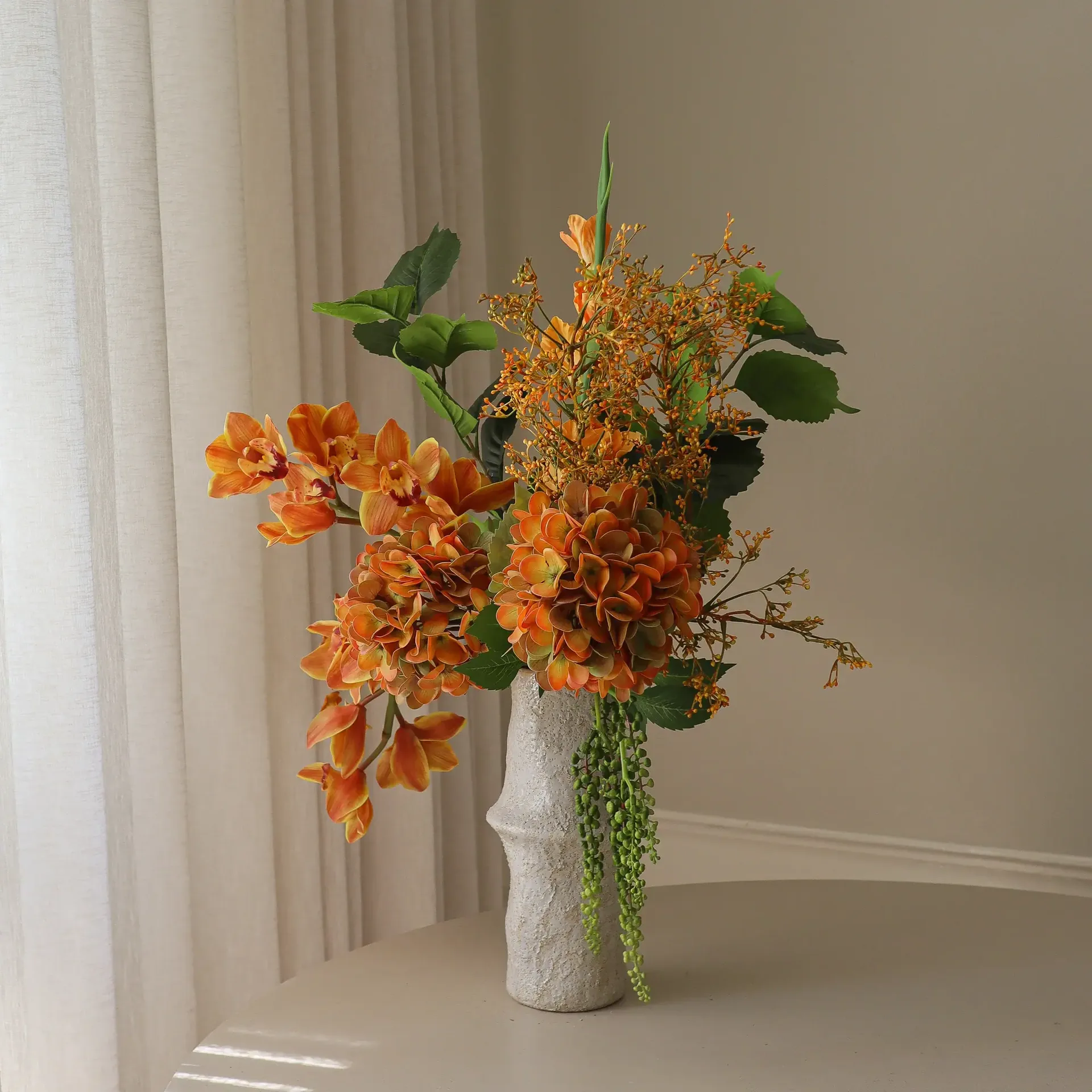 The Orangery bouquet artificiale, Orchidea cymbidium-gladiolo-ortensia, 85 cm, 10 pz Botané