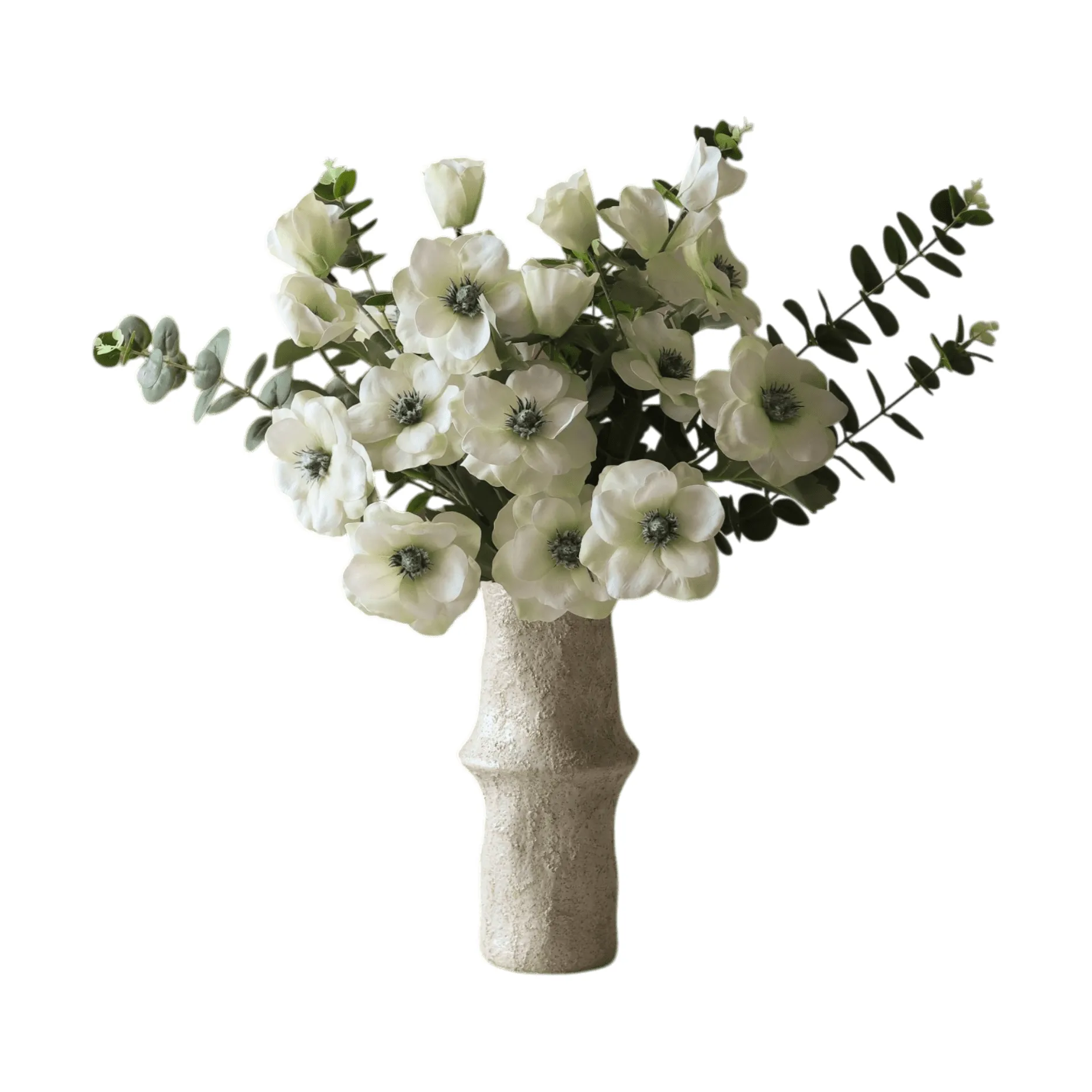 White Satin bouquet artificiale, Anemone-eucalipto 9 pz Botané