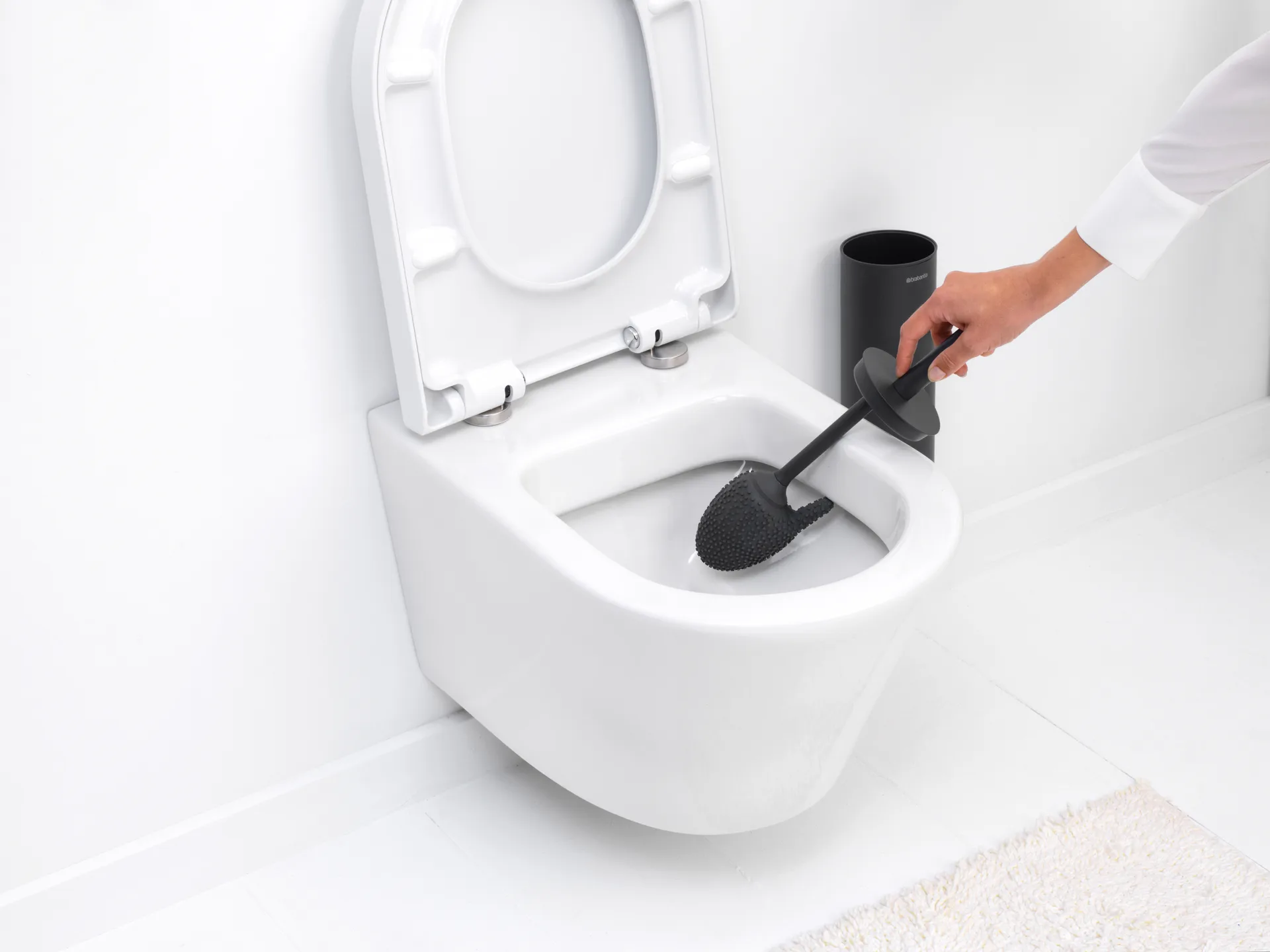 Scopino per WC con supporto MindSet, Mineral infinite grey, silicone Brabantia