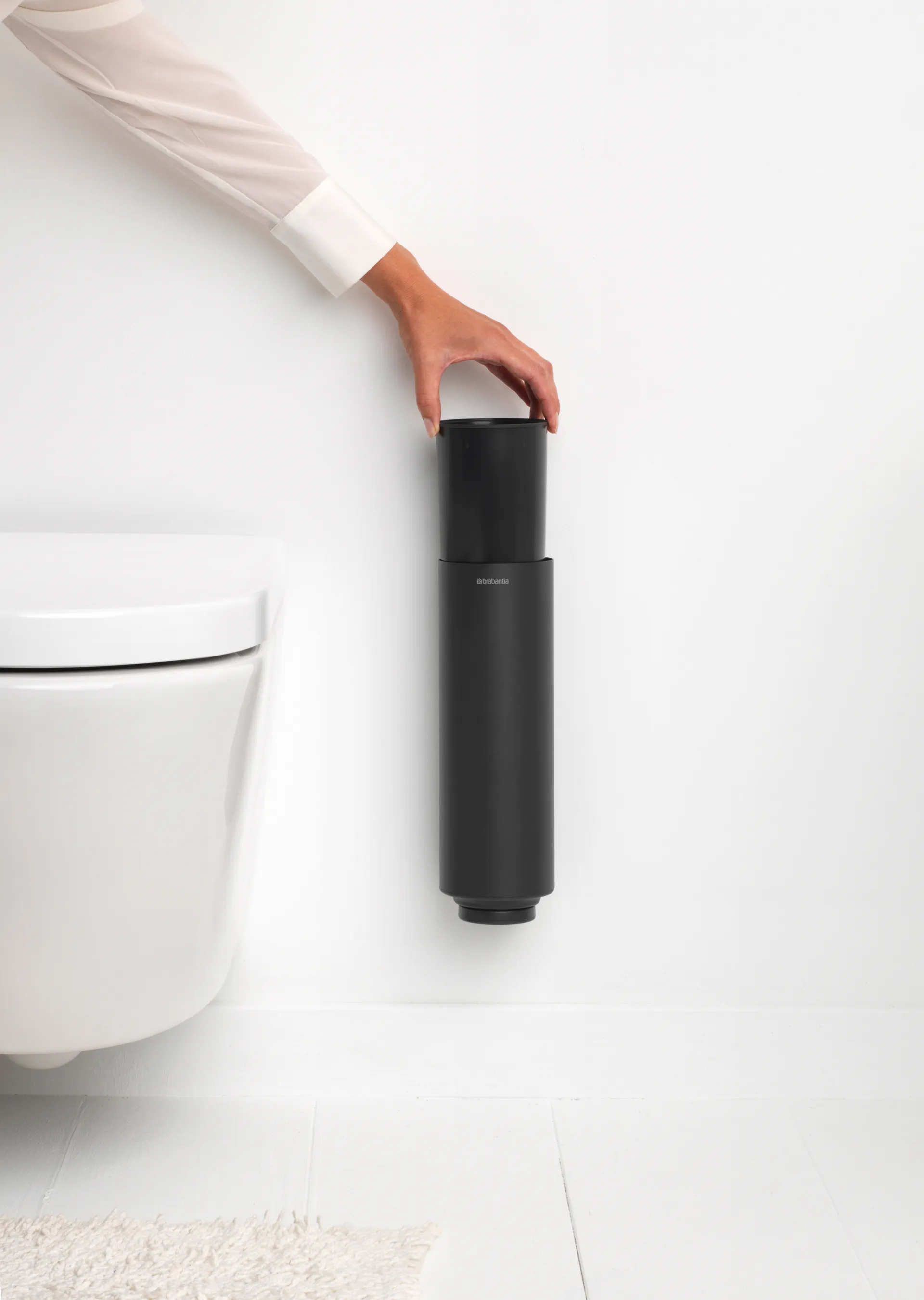 Scopino per WC con supporto MindSet, Mineral infinite grey, silicone Brabantia
