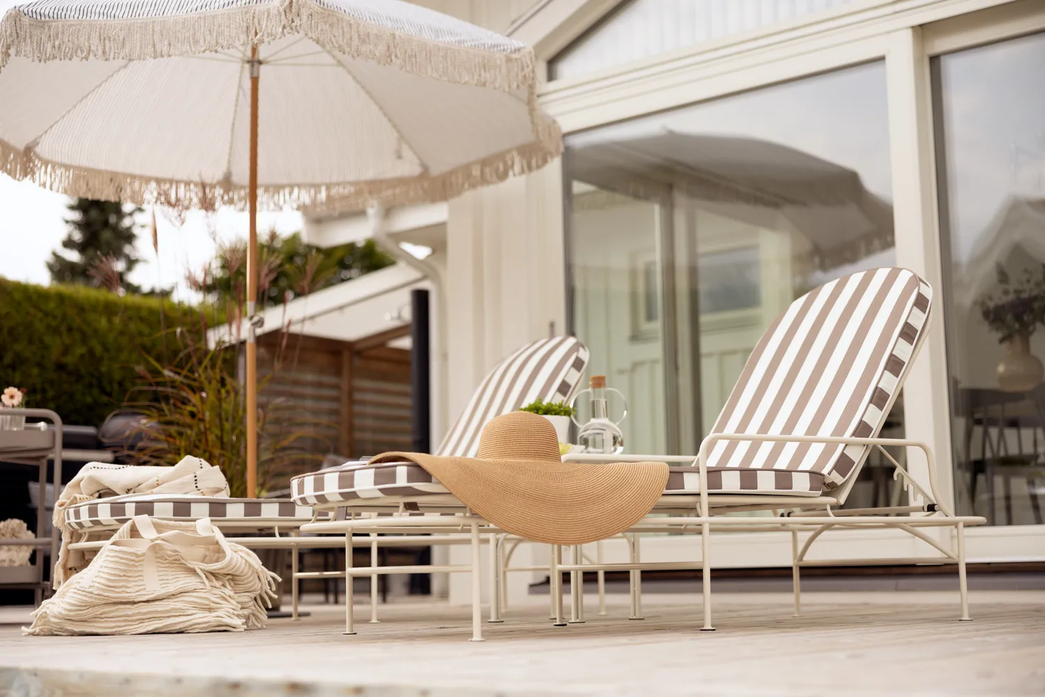 Chaise longue Arts 196x96 cm, Soft White-beige strisce Brafab