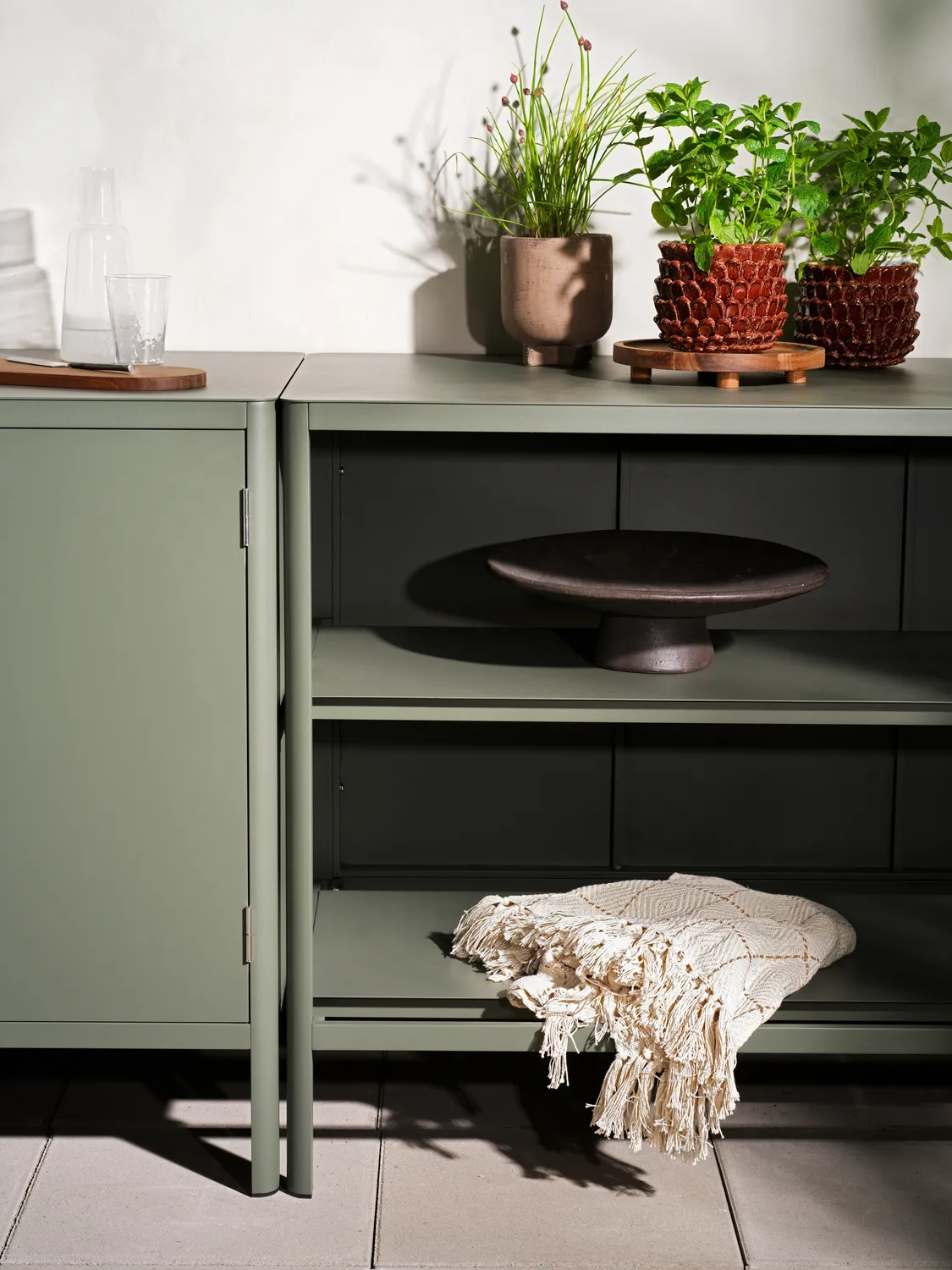 Kelia cucina da esterno panca con ripiani, Nordic green, 121x91x64 cm Brafab