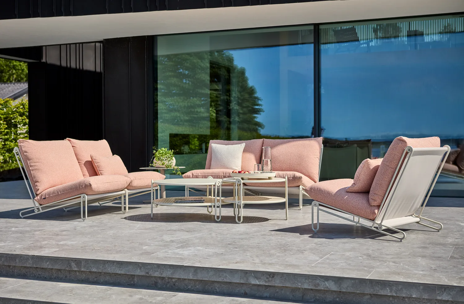 Poltrona lounge Blixt, Pearl white-teddy arancione Brafab