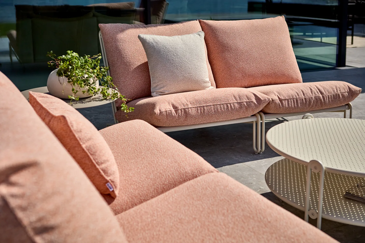 Poltrona lounge Blixt, Pearl white-teddy arancione Brafab