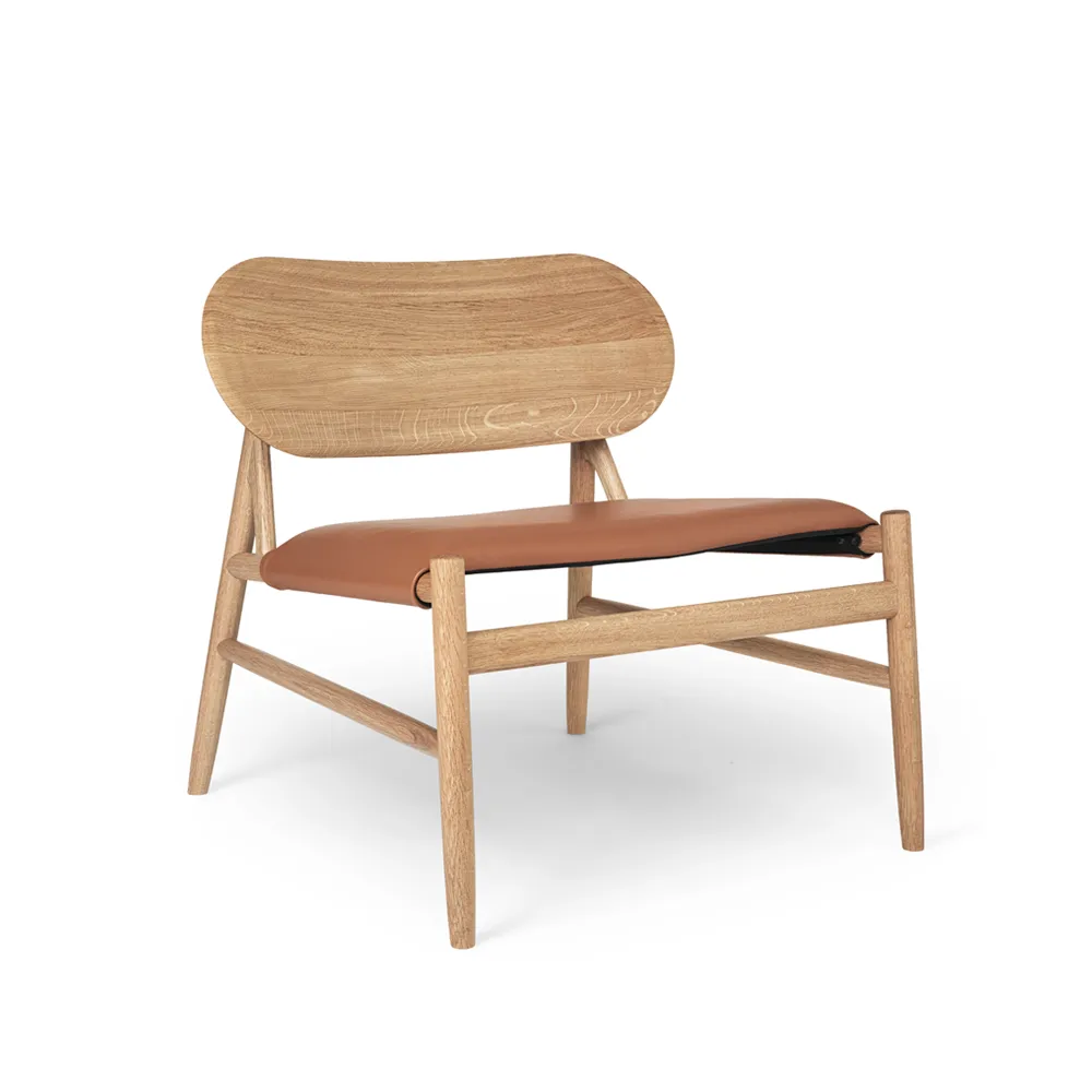 Sedia lounge Ferdinand, pelle cognac, base in rovere oliato a cera Brdr. Krüger