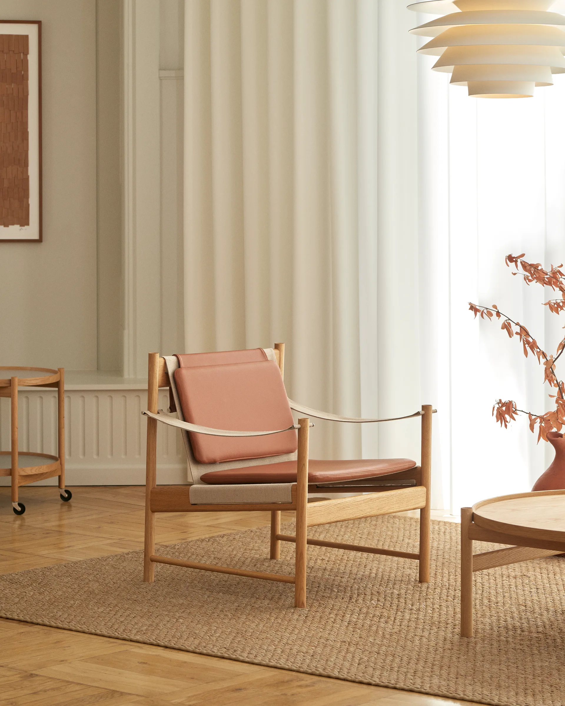 Sedia lounge HB, Rovere oliato, pelle brandy Brdr. Krüger