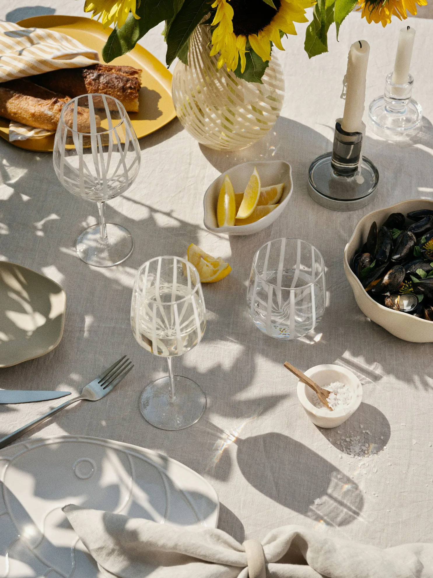 Bicchiere Stripe 35 cl, Clear-white stripes Broste Copenhagen