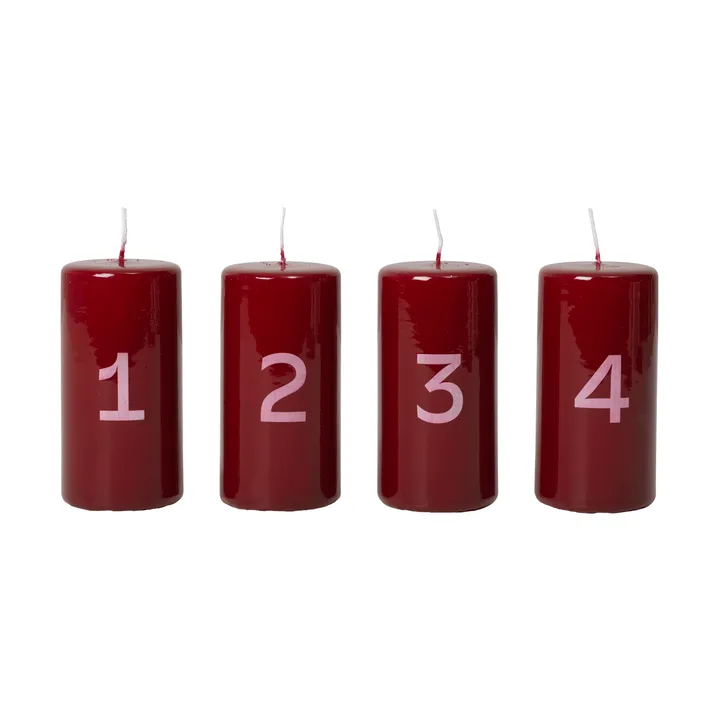 Candele dell’Avvento Broste - Burgundy-White, 4 pezzi - Broste Copenhagen