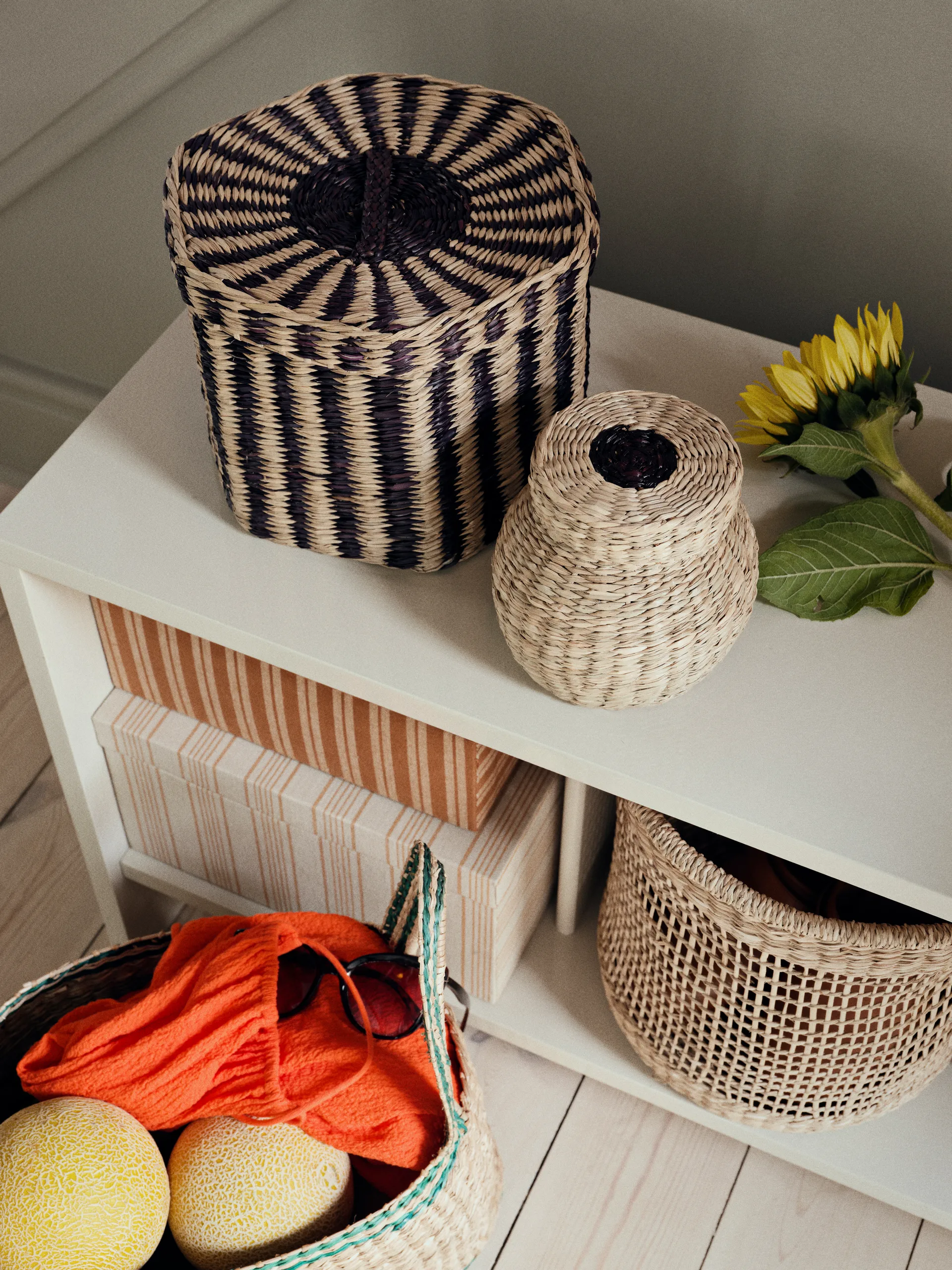 Cesto Lykke, 3 pezzi, Colore naturale, verde Broste Copenhagen