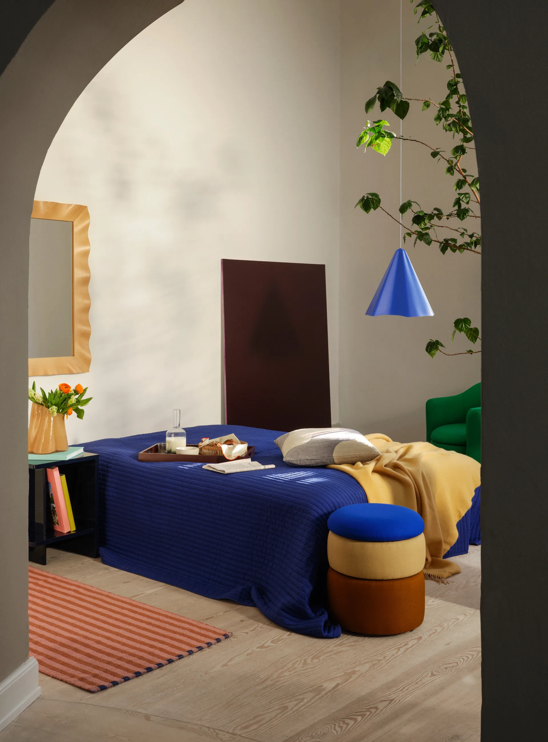 Pouf Pond 42 cm, Blue-sand-ochre Broste Copenhagen