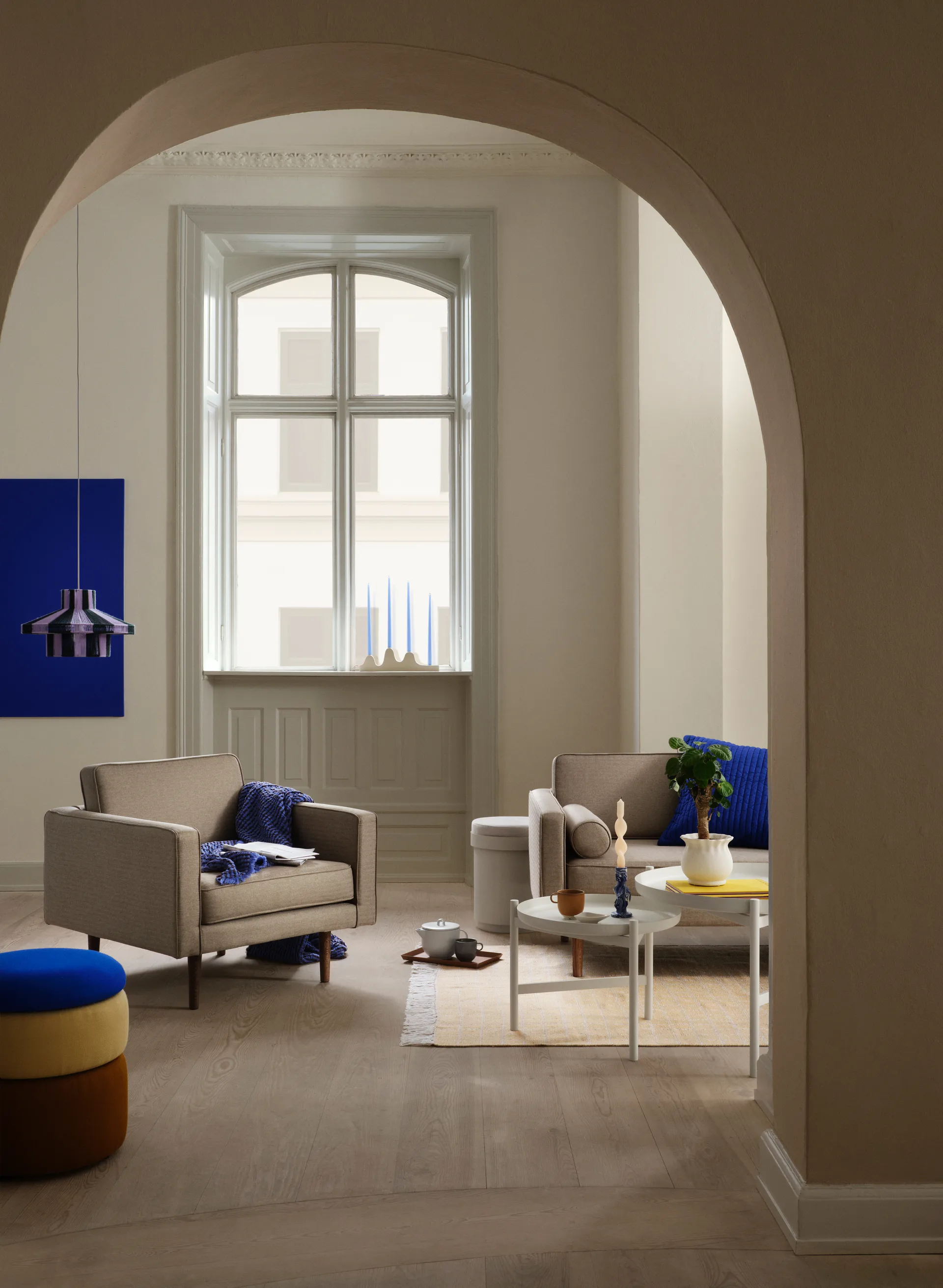 Pouf Pond 42 cm, Blue-sand-ochre Broste Copenhagen