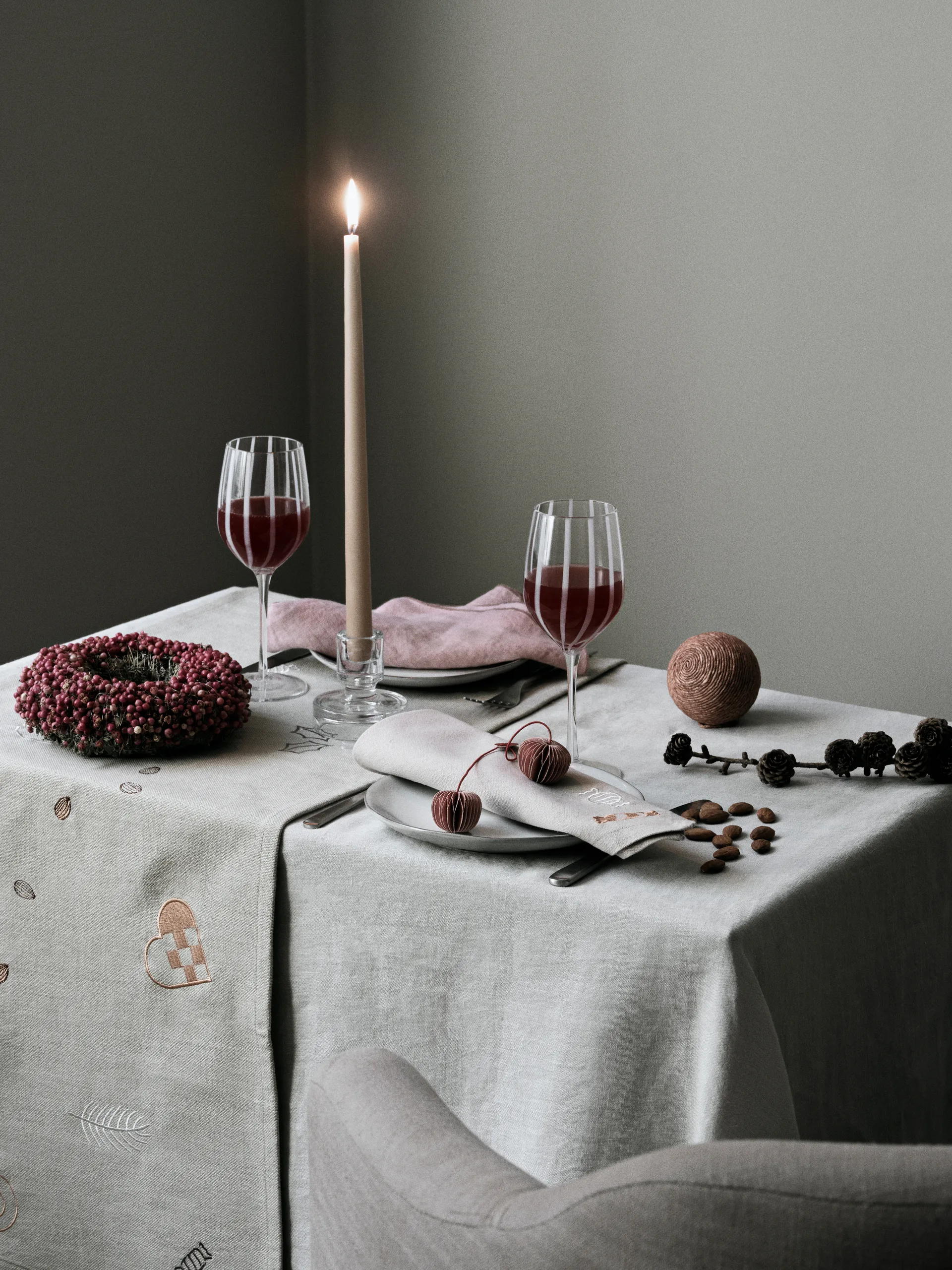 Tovagliolo in tessuto Fryd, 45x45 cm, 4 pezzi, Grigio chiaro intenso, beige Broste Copenhagen