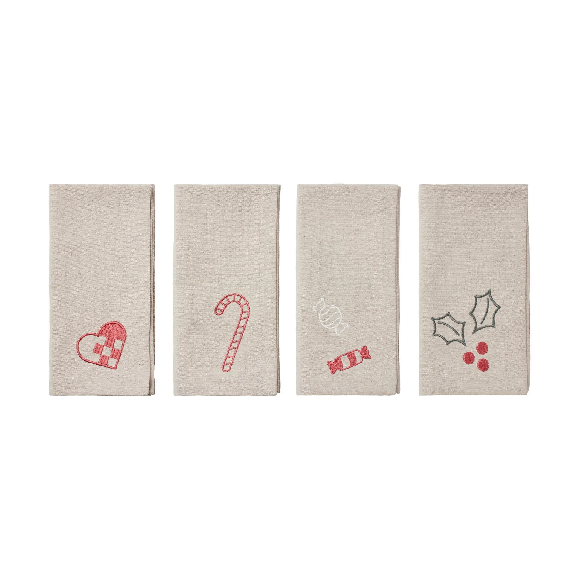 Tovagliolo in tessuto Fryd, 45x45 cm, 4 pezzi, Grigio chiaro intenso, rosso Broste Copenhagen