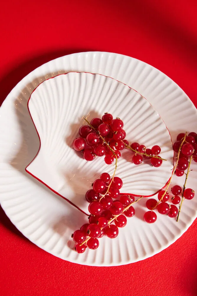 Piatto Shell Line S 13x16 cm, Bianco-rosso Byon