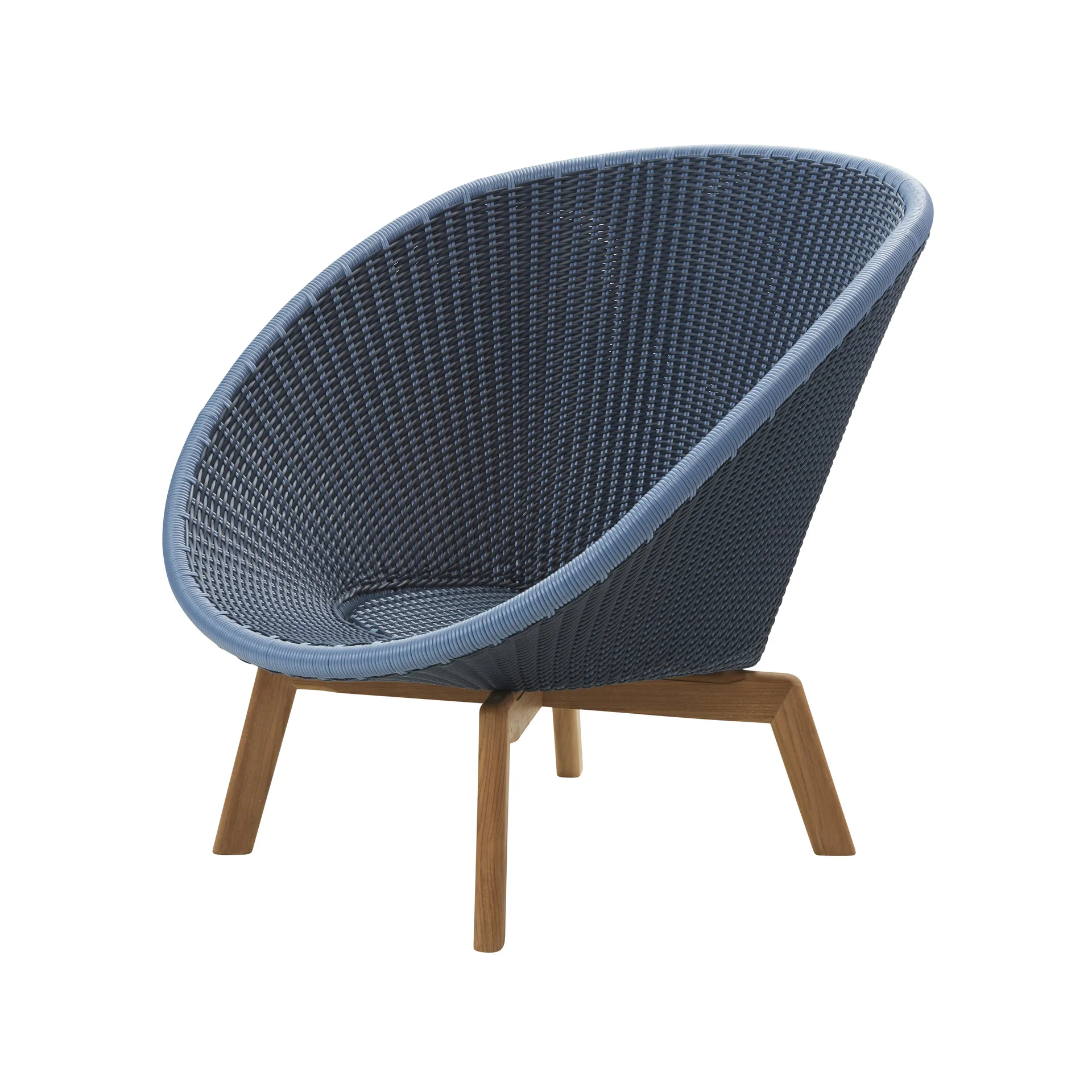 Poltrona lounge Peacock Weave, Mezzanotte/blu polvere, gambe in teak Cane-line