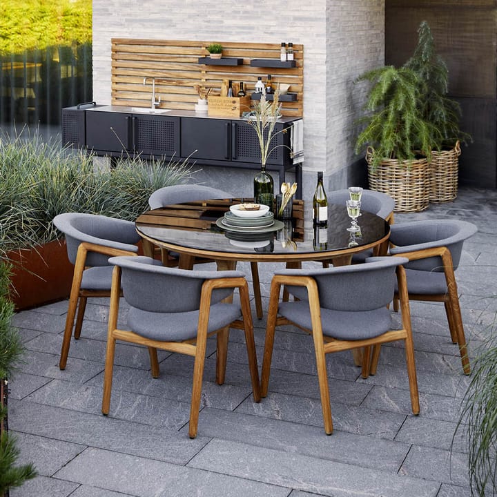 Sedia Luna, Cane-Line airtouch grigio, supporto in teak Cane-line