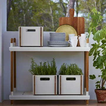 Sistema di scaffalature Frame - Grigio lava, basso, teak - Cane-line