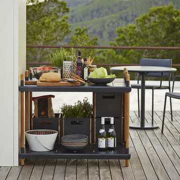 Sistema di scaffalature Frame - Grigio lava, basso, teak - Cane-line